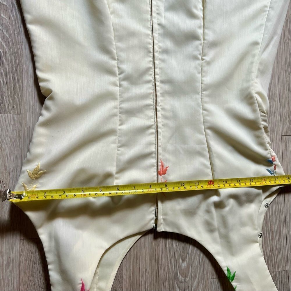 Vintage 60s Maxi Dress Ivory Embroidered floral Sleeveless Prairie Hippie Boho S - Picture 14 of 16